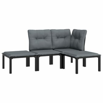 4-delige Loungeset poly rattan zwart en grijs