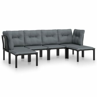 6-delige Loungeset poly rattan zwart en grijs