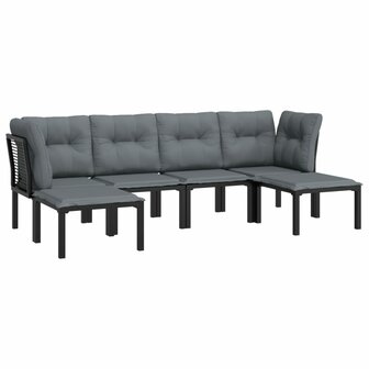 6-delige Loungeset poly rattan zwart en grijs