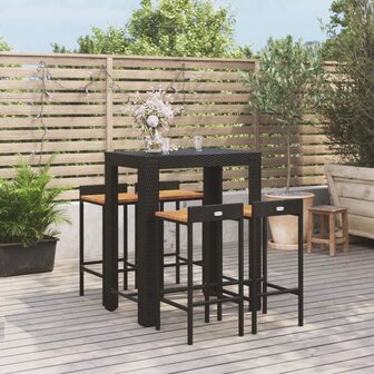 5-delige Tuinbarset poly rattan en massief acaciahout zwart