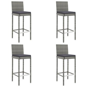5-delige Tuinbarset met kussens poly rattan grijs