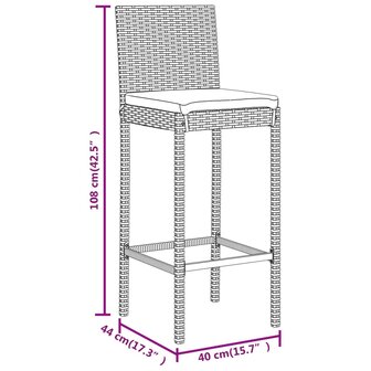 5-delige Tuinbarset met kussens poly rattan grijs