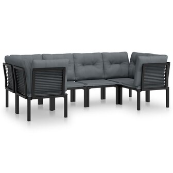 6-delige Loungeset poly rattan zwart en grijs