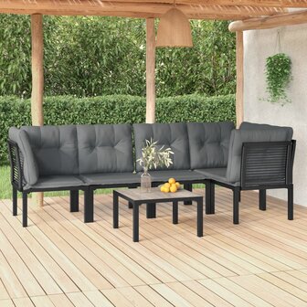 6-delige Loungeset poly rattan zwart en grijs