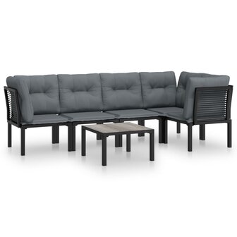 6-delige Loungeset poly rattan zwart en grijs