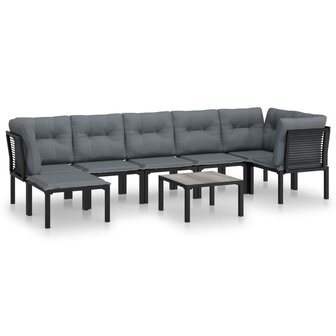 8-delige Loungeset poly rattan zwart en grijs