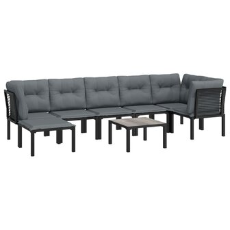 8-delige Loungeset poly rattan zwart en grijs