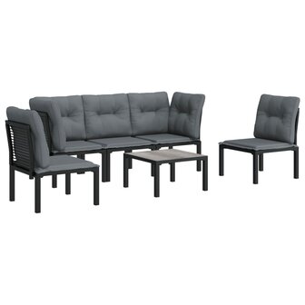 6-delige Loungeset poly rattan zwart en grijs