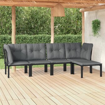 5-delige Loungeset poly rattan zwart en grijs