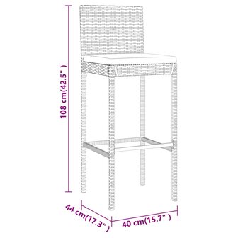 9-delige Tuinbarset met kussens poly rattan grijs