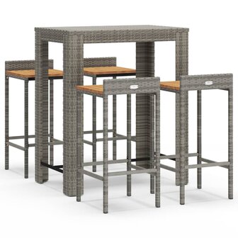 5-delige Tuinbarset poly rattan en massief acaciahout grijs