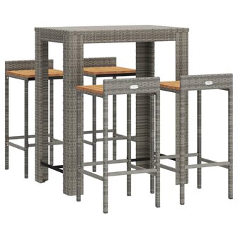 5-delige Tuinbarset poly rattan en massief acaciahout grijs