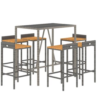 7-delige Tuinbarset poly rattan en massief acaciahout grijs