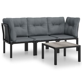 4-delige Loungeset poly rattan zwart en grijs