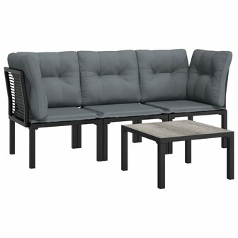 4-delige Loungeset poly rattan zwart en grijs