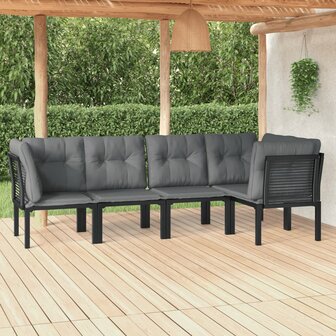 5-delige Loungeset poly rattan zwart en grijs