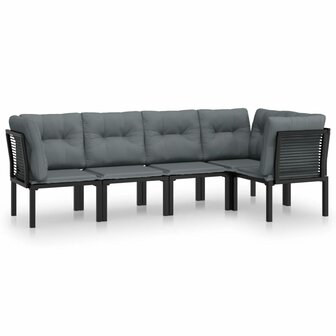 5-delige Loungeset poly rattan zwart en grijs
