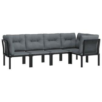 5-delige Loungeset poly rattan zwart en grijs