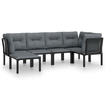 6-delige Loungeset poly rattan zwart en grijs