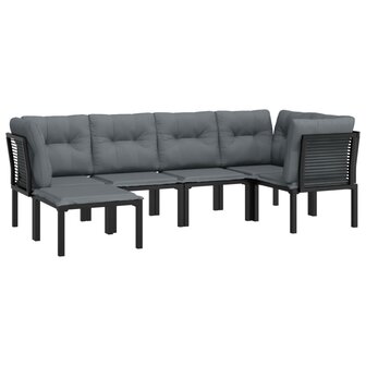 6-delige Loungeset poly rattan zwart en grijs