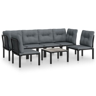 7-delige Loungeset poly rattan zwart en grijs