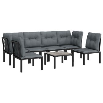 7-delige Loungeset poly rattan zwart en grijs