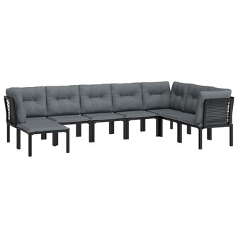 8-delige Loungeset poly rattan zwart en grijs