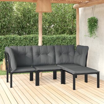 4-delige Loungeset poly rattan zwart en grijs
