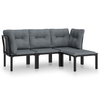 4-delige Loungeset poly rattan zwart en grijs