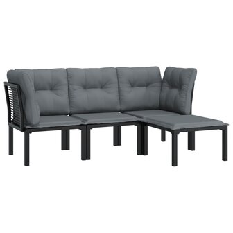 4-delige Loungeset poly rattan zwart en grijs