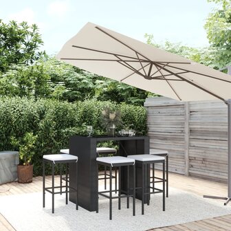 7-delige Tuinbarset met kussens poly rattan zwart