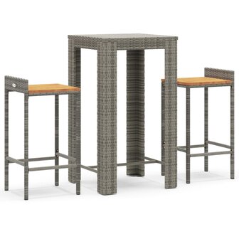 3-delige Tuinbarset poly rattan en massief acaciahout grijs
