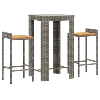 3-delige Tuinbarset poly rattan en massief acaciahout grijs