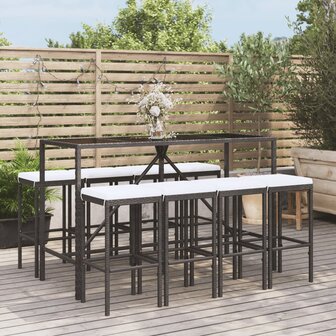 9-delige Tuinbarset met kussens poly rattan zwart