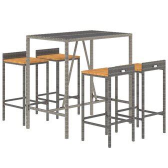 5-delige Tuinbarset poly rattan en massief acaciahout grijs