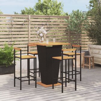 5-delige Tuinbarset poly rattan en massief acaciahout zwart