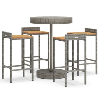 5-delige Tuinbarset poly rattan en massief acaciahout grijs