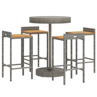 5-delige Tuinbarset poly rattan en massief acaciahout grijs