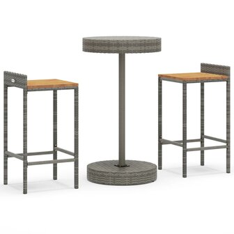 3-delige Tuinbarset poly rattan en massief acaciahout grijs