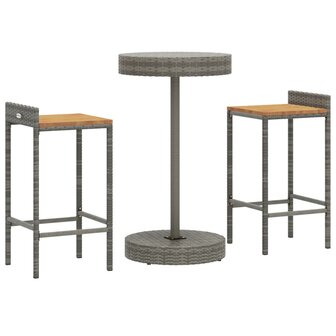 3-delige Tuinbarset poly rattan en massief acaciahout grijs