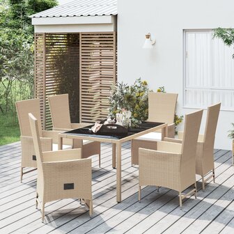 7-delige Tuinset met kussens poly rattan beige