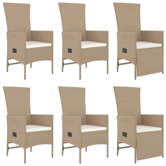 7-delige Tuinset met kussens poly rattan beige
