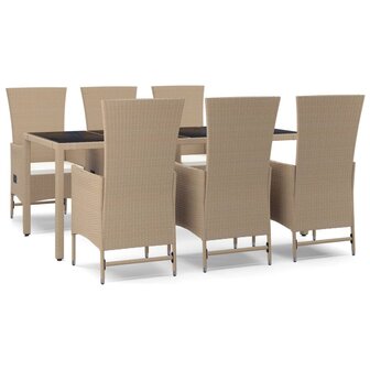 7-delige Tuinset met kussens poly rattan beige