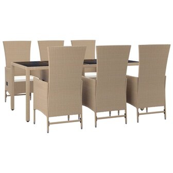 7-delige Tuinset met kussens poly rattan beige