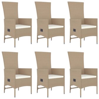 7-delige Tuinset met kussens poly rattan beige