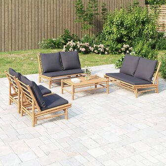 5-delige Loungeset met kussens bamboe donkergrijs