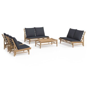 5-delige Loungeset met kussens bamboe donkergrijs