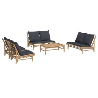 5-delige Loungeset met kussens bamboe donkergrijs