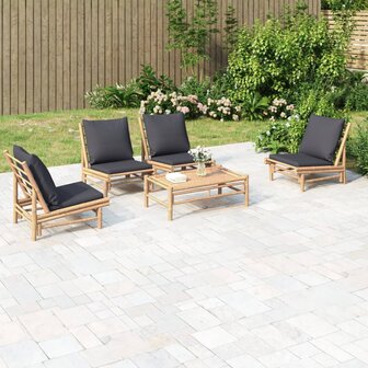 5-delige Loungeset met kussens bamboe donkergrijs