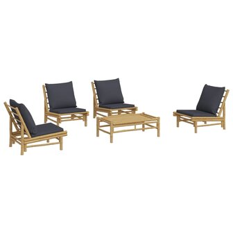 5-delige Loungeset met kussens bamboe donkergrijs